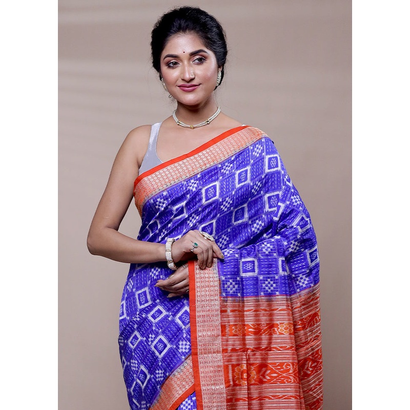 Blue Handloom Patola Pure Silk Saree With Blouse Piece - JD986608321