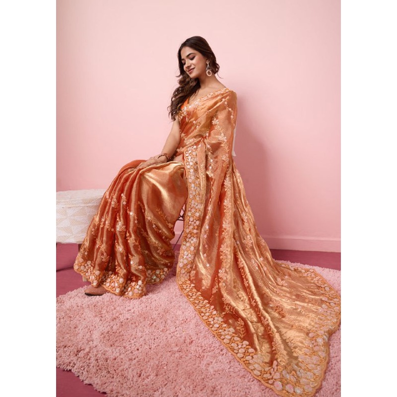 Chiku Dupion Silk Saree With Blouse Piece - JD986608201