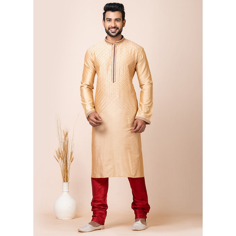 Chiku Viscose Full Sleeves Mandarin Collar Kurta And Pajama Set - JD986608252