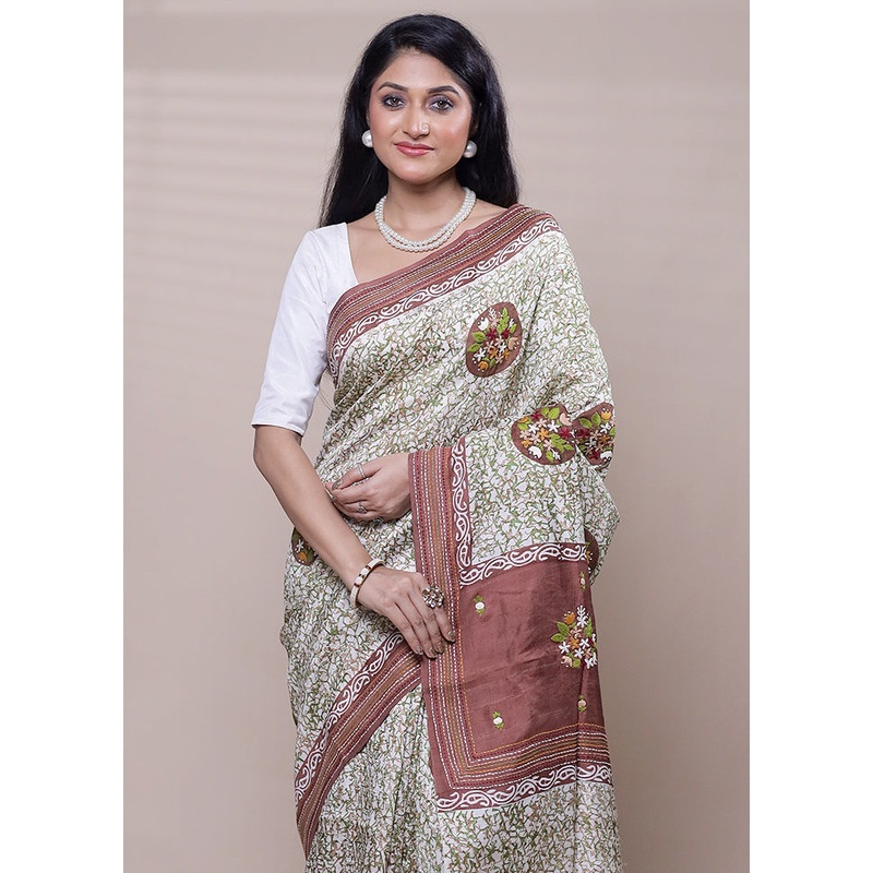 Cream Printed Pure Silk Saree Without Blouse Piece - JD986608304