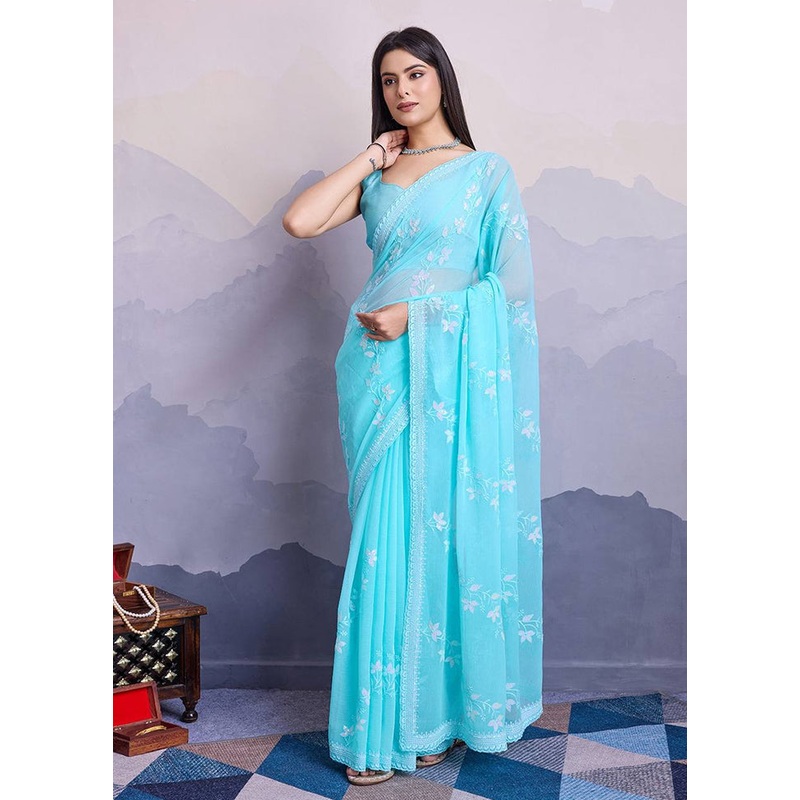 Firoza Chiffon Silk Saree With Blouse Piece - JD986608194