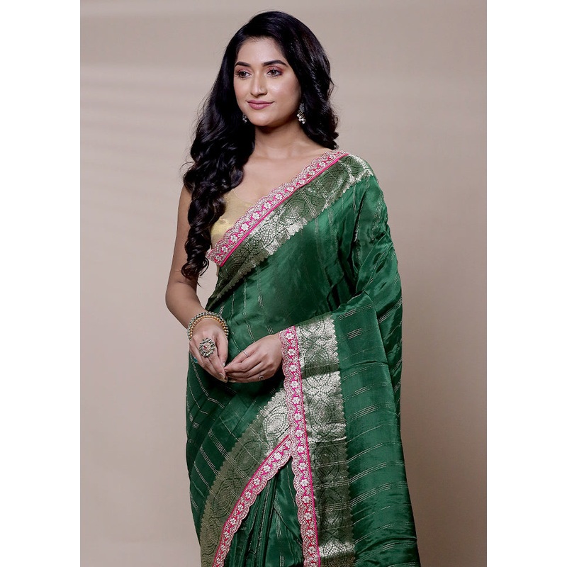 Green Chiffon Silk Saree With Blouse Piece - JD986608302