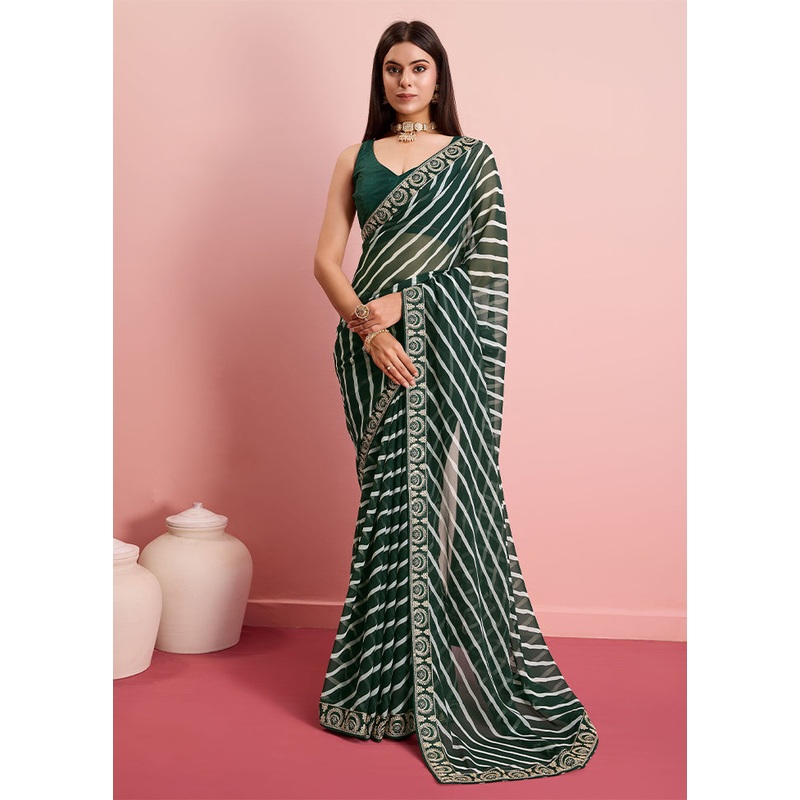 Green Georgette Saree With Blouse Piece - JD986608192
