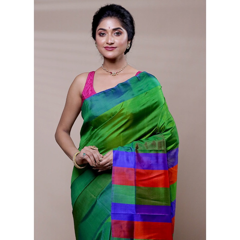 Green Printed Pure Silk Saree Without Blouse Piece - JD986608294