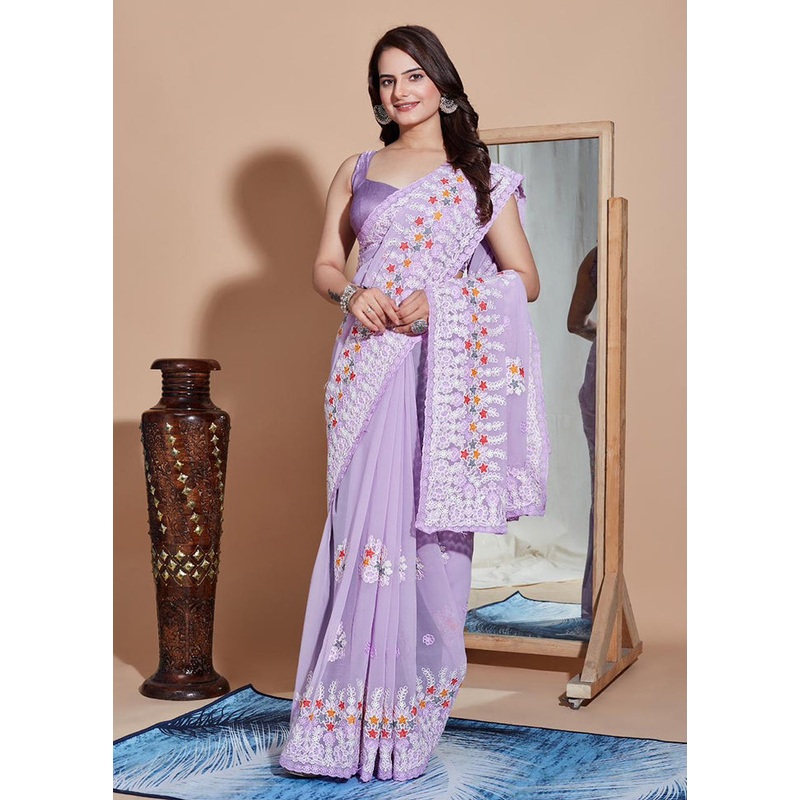 Lavender Georgette Saree With Blouse Piece - JD986608184
