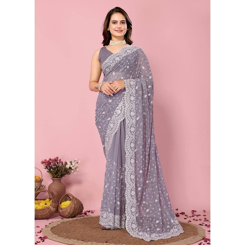 Lavender Georgette Saree With Blouse Piece - JD986608185