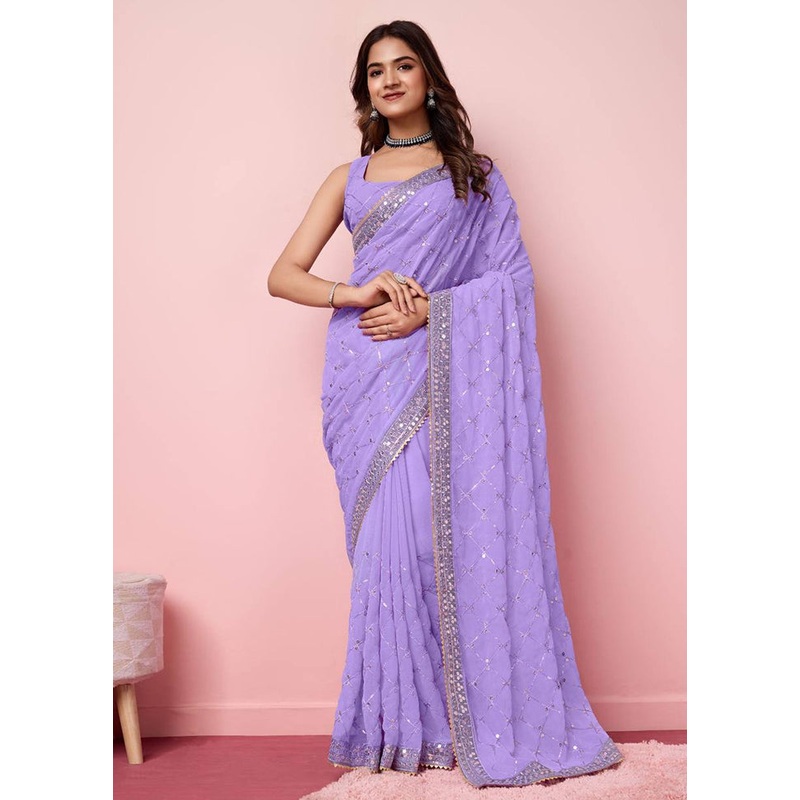 Lavender Georgette Saree With Blouse Piece - JD986608186