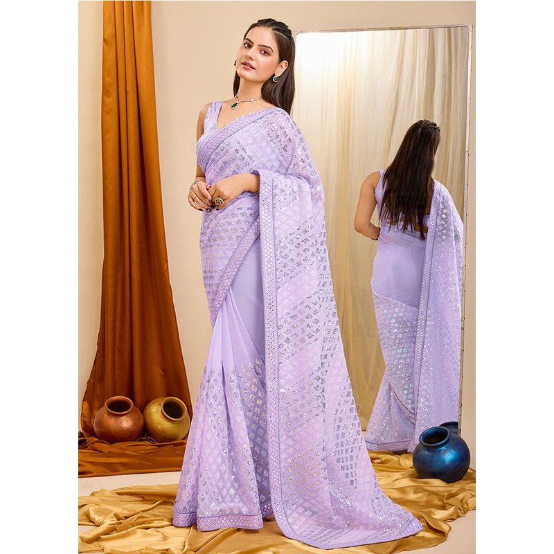 Lavender Georgette Saree With Blouse Piece - JD986608187