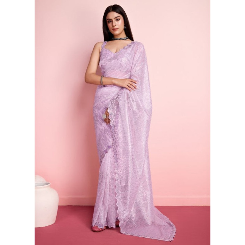 Lavender Net Saree With Blouse Piece - JD986608180