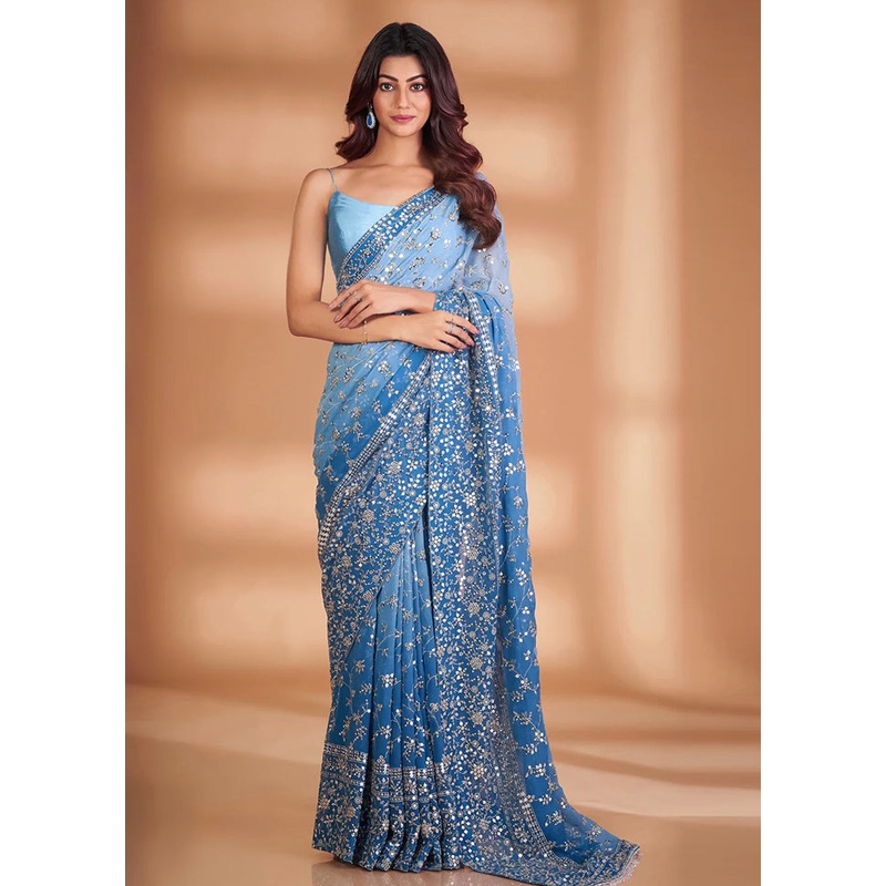 Multicolor Georgette Saree With Blouse Piece - JD986608177