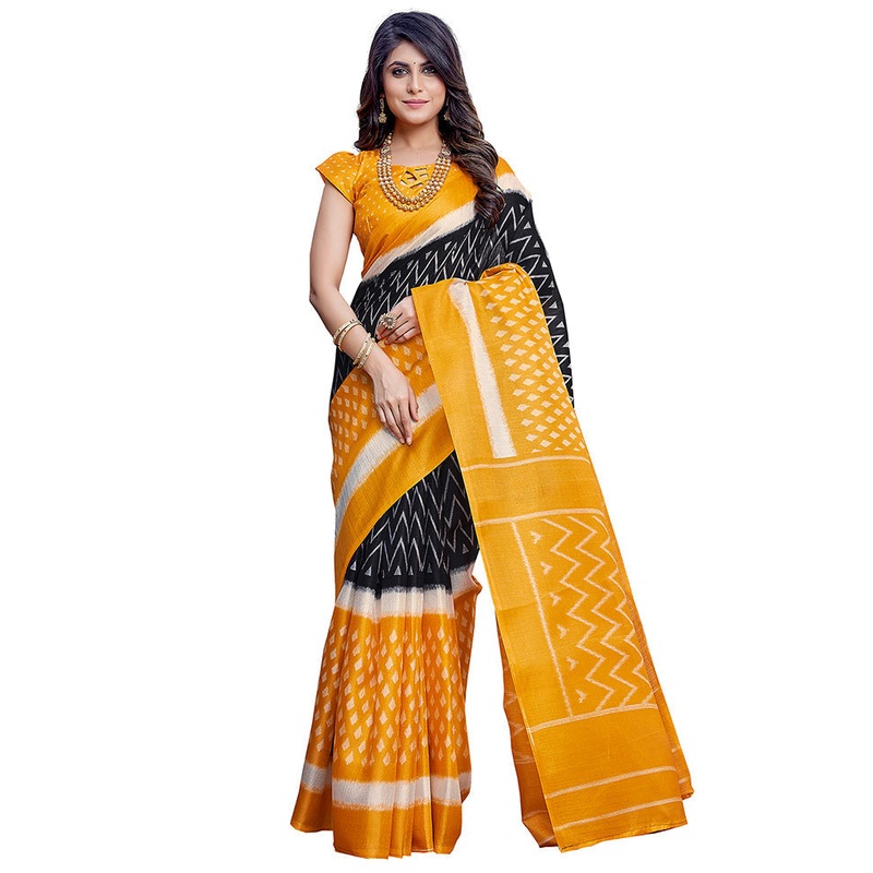 Mustard Dupion Silk Saree With Blouse Piece - JD986608373