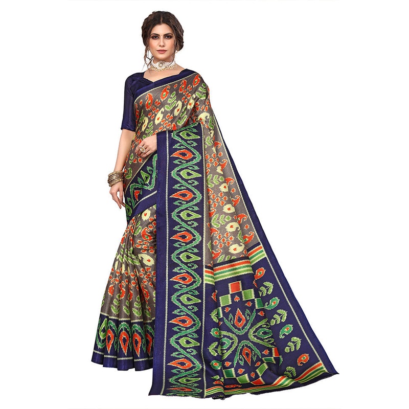 Navy Blue Dupion Silk Saree With Blouse Piece - JD986608368