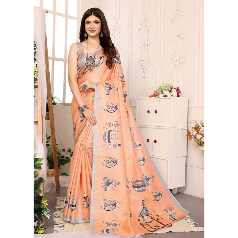Orange Dupion Silk Saree With Blouse Piece - JD986608364