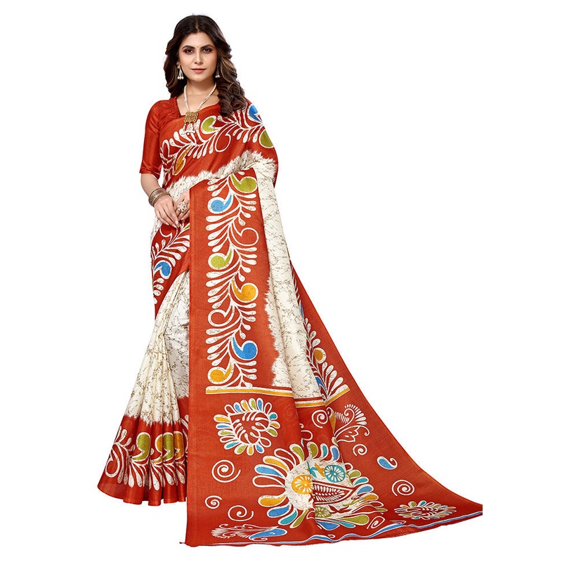 Orange Dupion Silk Saree With Blouse Piece - JD986608365