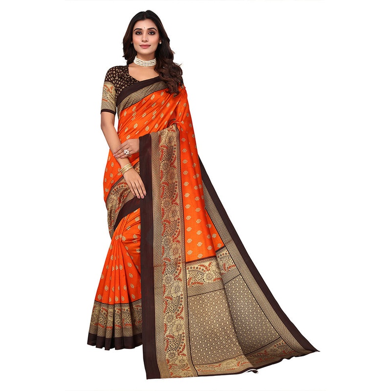 Orange Dupion Silk Saree With Blouse Piece - JD986608367