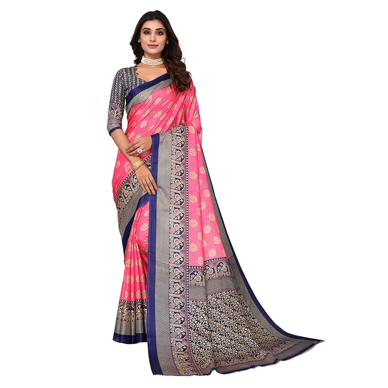 Peach Dupion Silk Saree With Blouse Piece - JD986608361