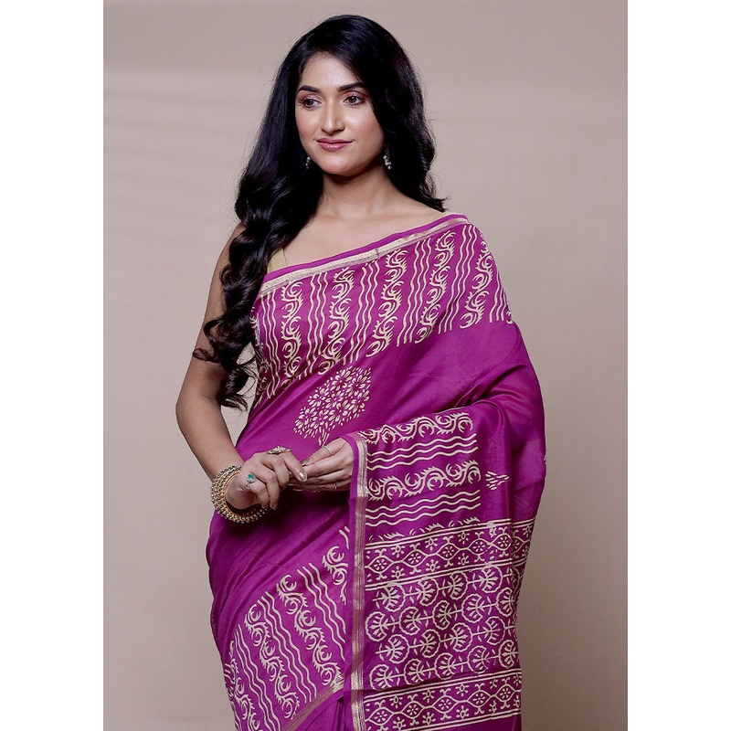 Pink Chanderi Cotton Saree With Blouse Piece - JD986608280