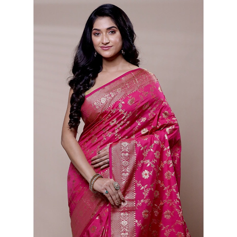 Pink Dupion Silk Saree With Blouse Piece - JD986608279
