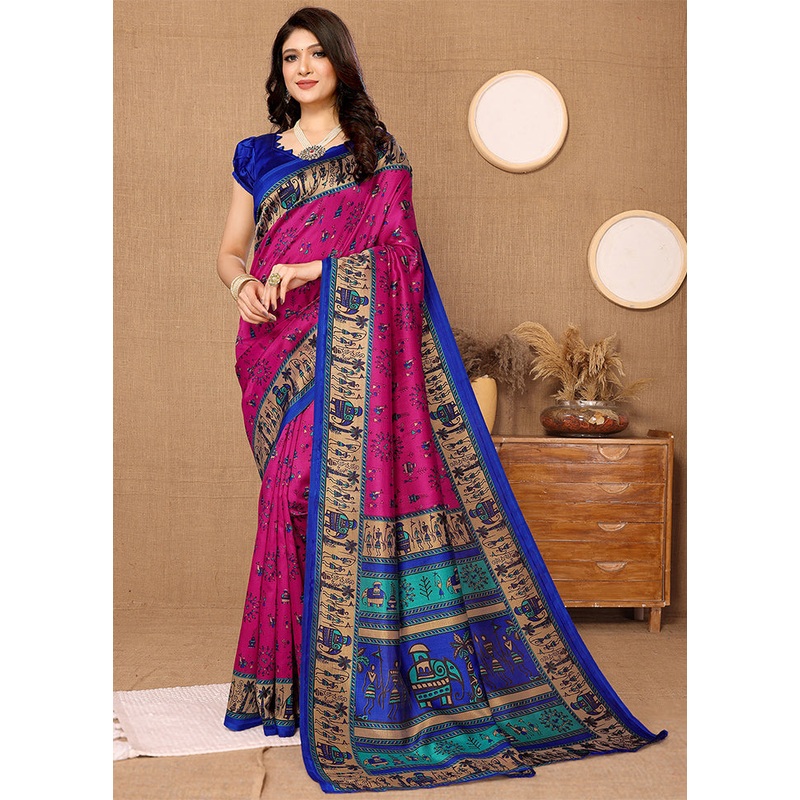 Pink Dupion Silk Saree With Blouse Piece - JD986608356