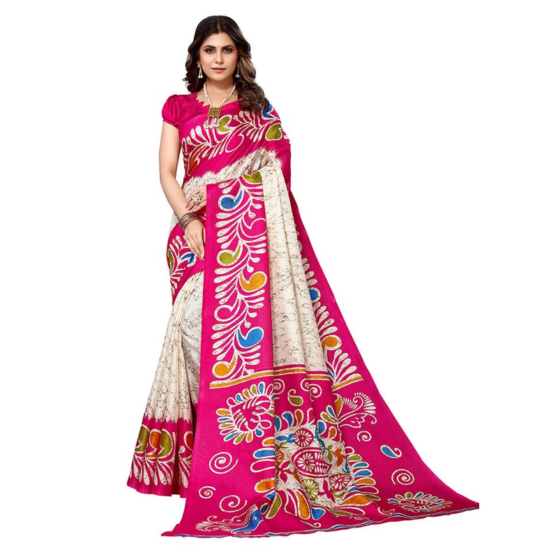 Pink Dupion Silk Saree With Blouse Piece - JD986608357