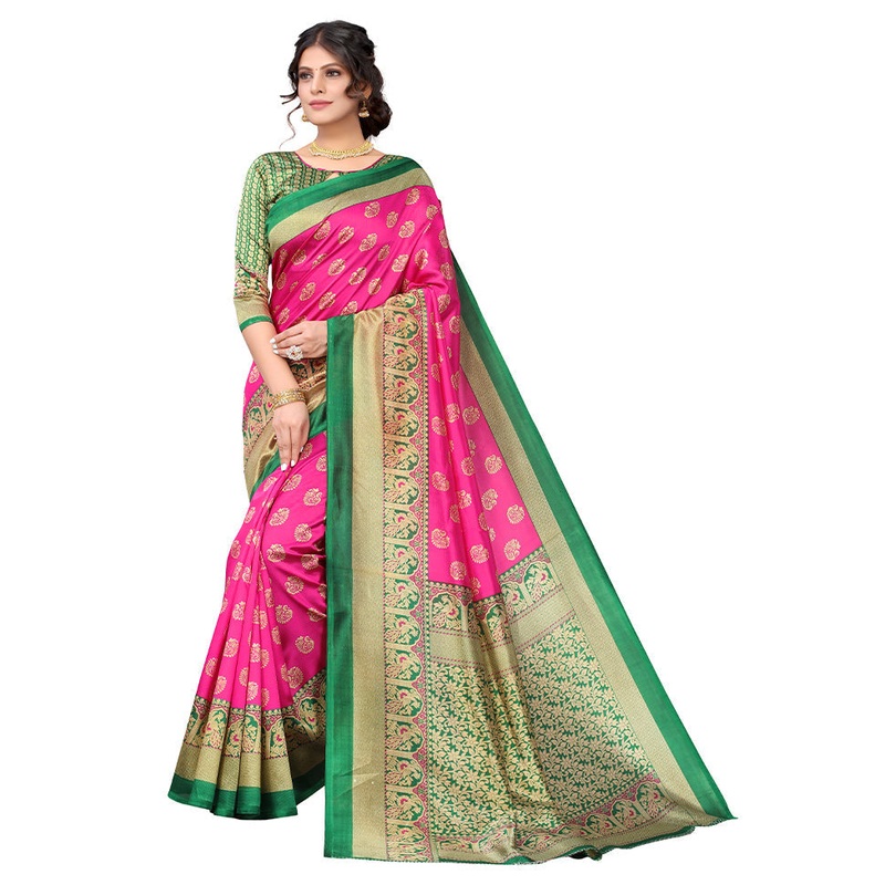 Pink Dupion Silk Saree With Blouse Piece - JD986608358