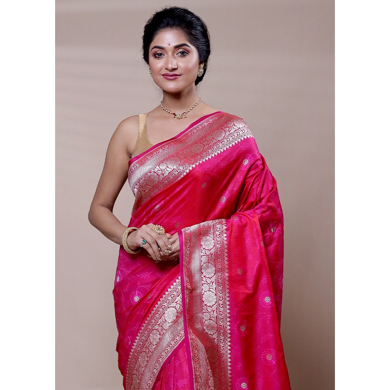 Pink Katan Silk Saree With Blouse Piece - JD986608276