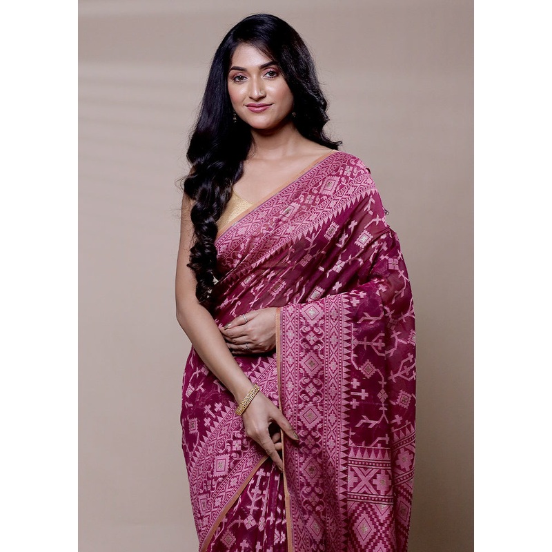 Pink Kora Silk Saree With Blouse Piece - JD986608275