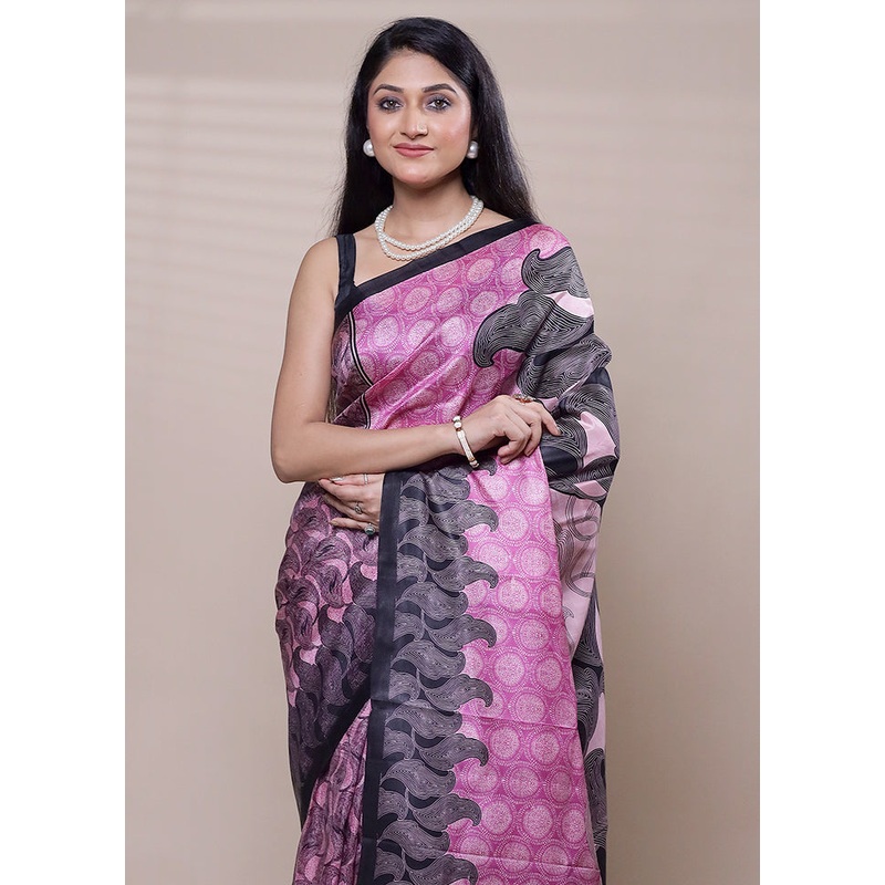 Pink Printed Pure Silk Saree Without Blouse Piece - JD986608273