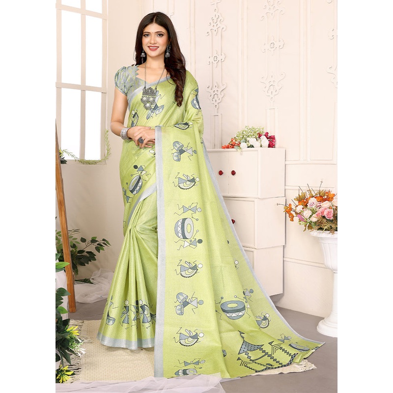 Pista Green Dupion Silk Saree With Blouse Piece - JD986608355