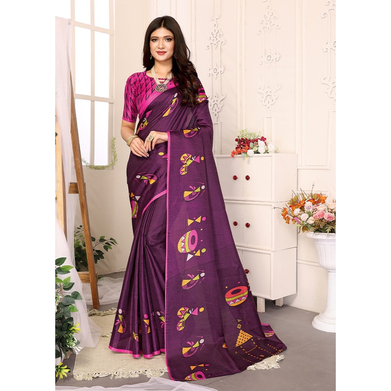 Purple Dupion Silk Saree With Blouse Piece - JD986608352