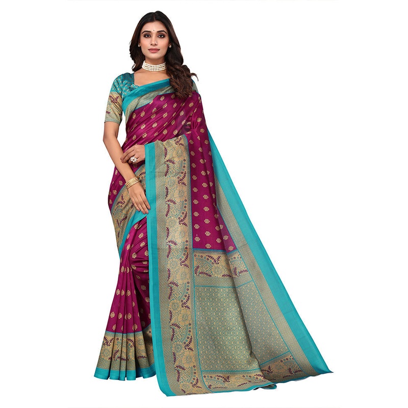 Purple Dupion Silk Saree With Blouse Piece - JD986608354