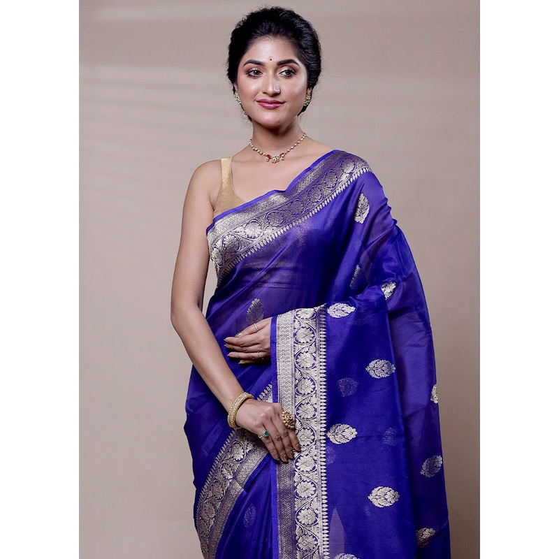 Purple Handloom Pure Organza Saree With Blouse Piece - JD986608271