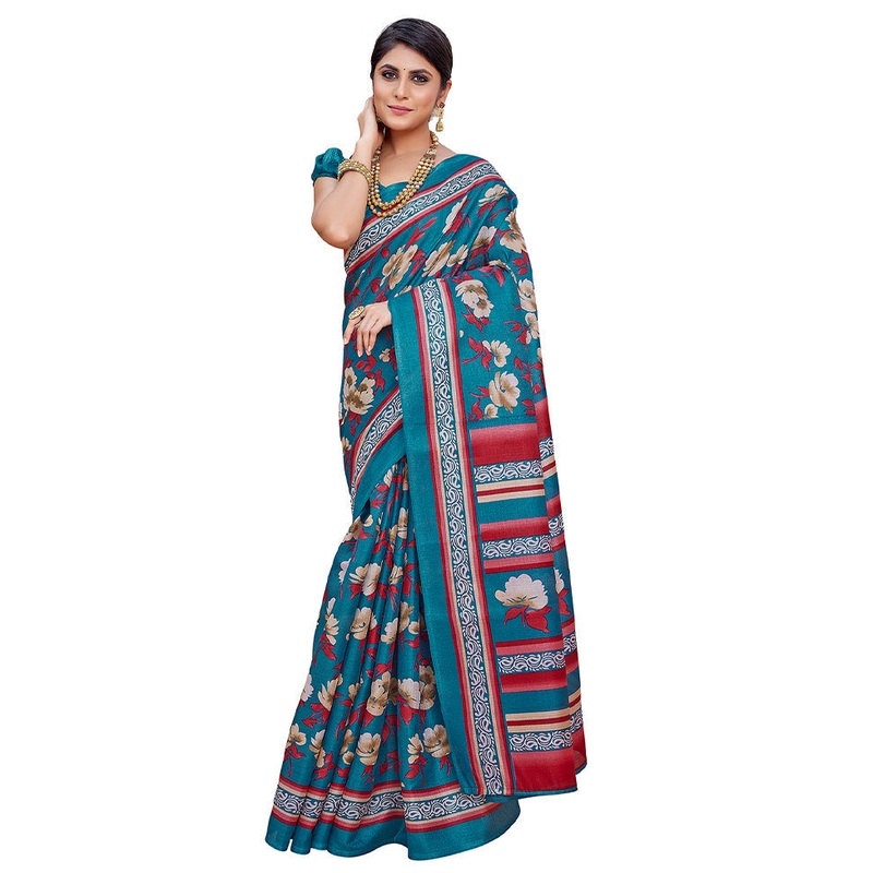 Rama Dupion Silk Saree With Blouse Piece - JD986608348