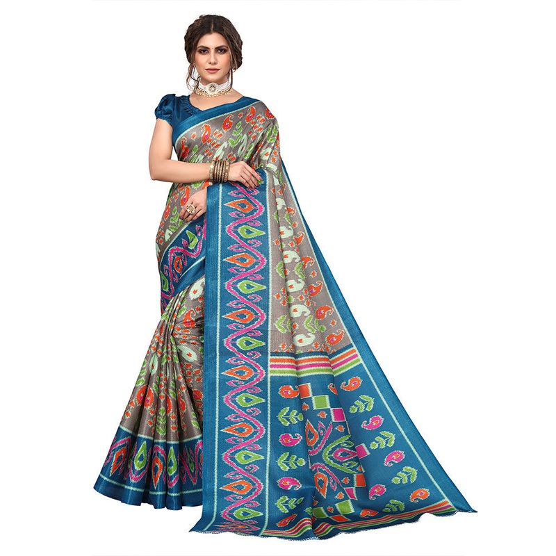Rama Dupion Silk Saree With Blouse Piece - JD986608349