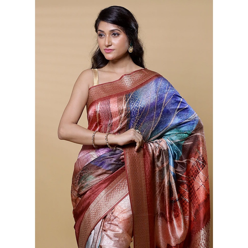 Rust Dupion Silk Saree With Blouse Piece - JD986608328