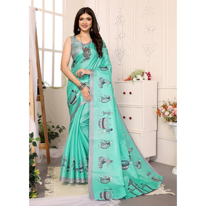Sea Green Dupion Silk Saree With Blouse Piece - JD986608338