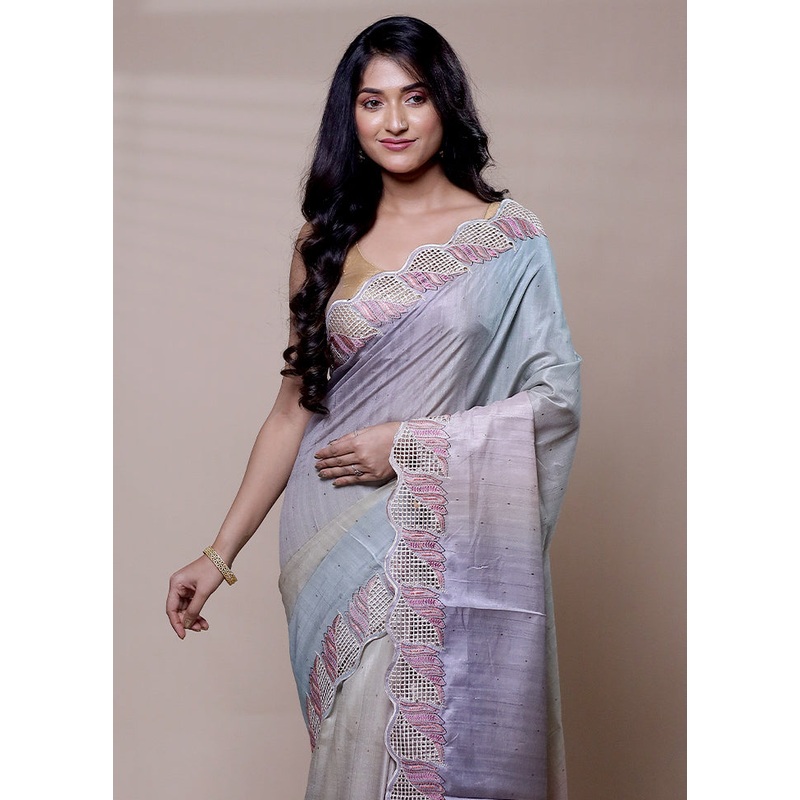 Violet Tussar Silk Saree With Blouse Piece - JD986608259