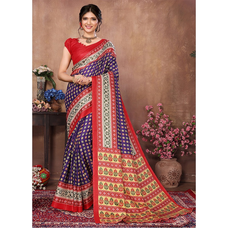 Voilet Dupion Silk Saree With Blouse Piece - JD986608334
