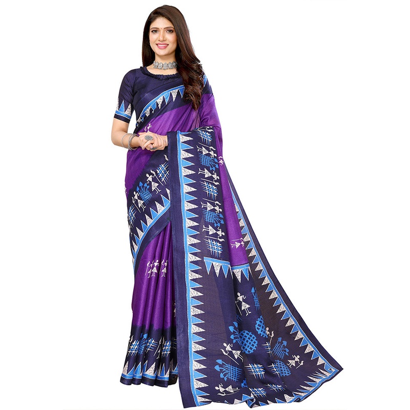 Voilet Dupion Silk Saree With Blouse Piece - JD986608335