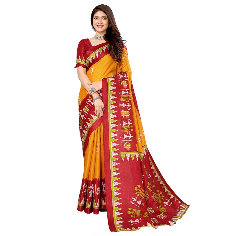 Yellow Dupion Silk Saree With Blouse Piece - JD986608332