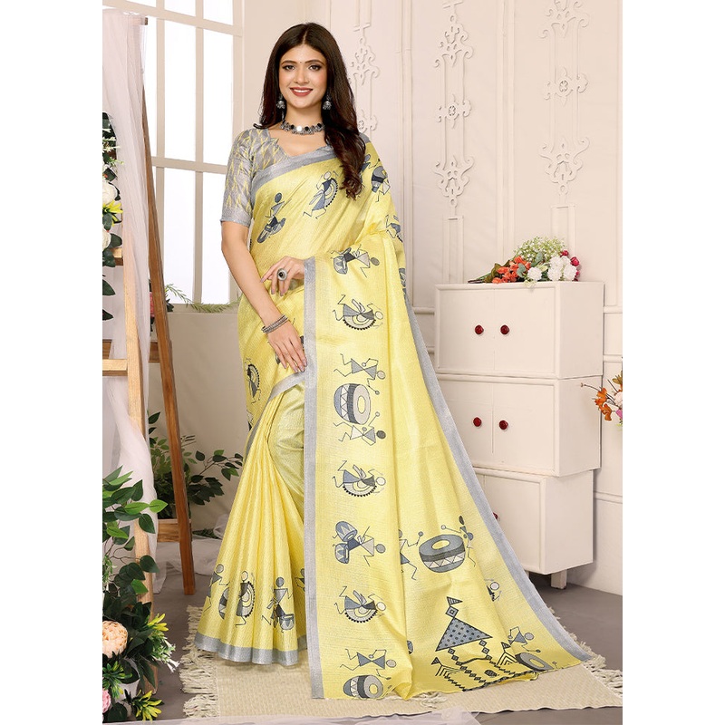 Yellow Dupion Silk Saree With Blouse Piece - JD986608333