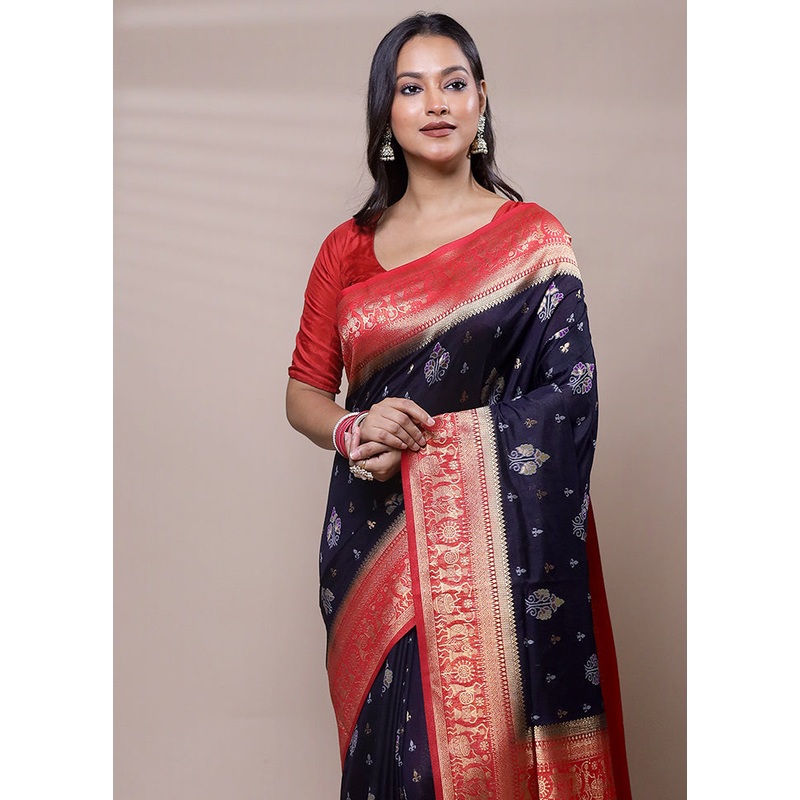 Blue Dupion Silk Saree With Blouse Piece - JD986608100