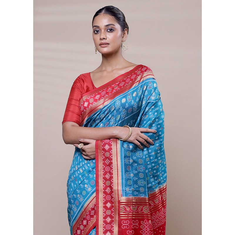 Blue Dupion Silk Saree With Blouse Piece - JD986608101