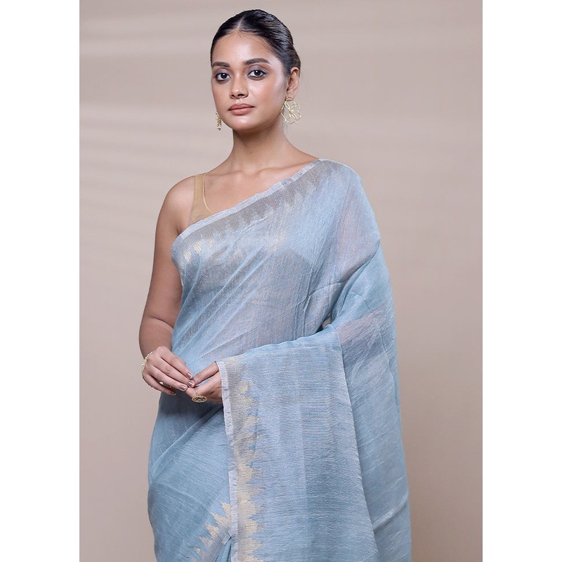 Blue Handloom Matka Pure Silk Saree With Blouse Piece - JD986608095