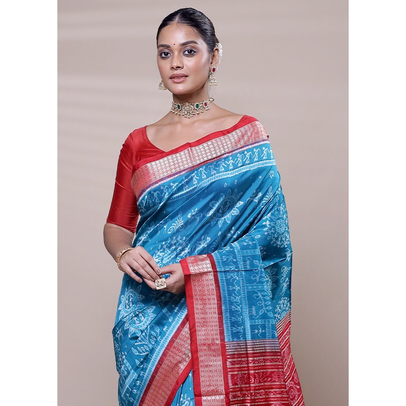 Blue Handloom Patola Pure Silk Saree With Blouse Piece - JD986608094