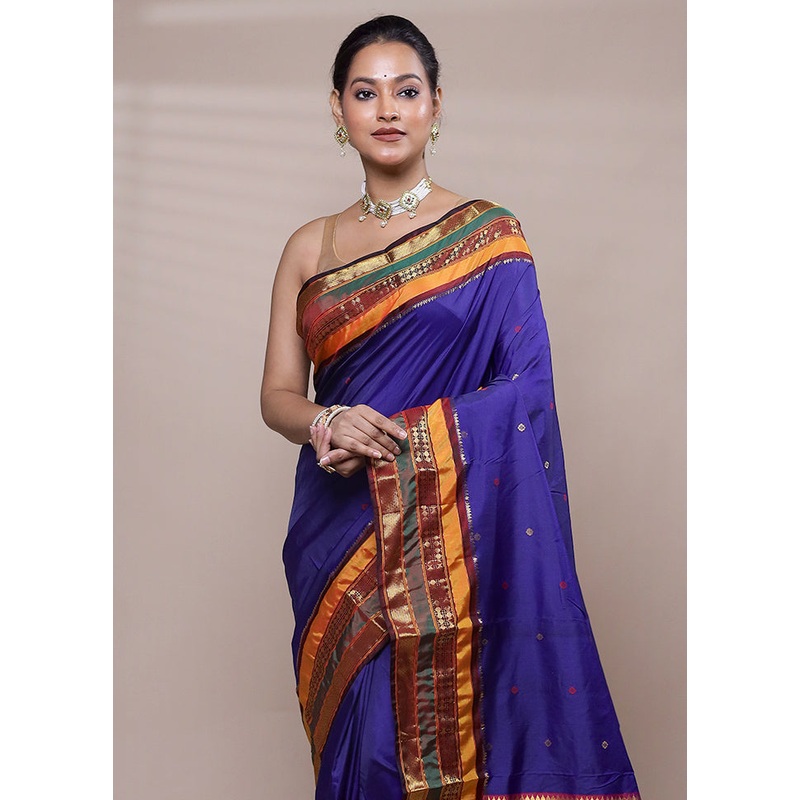 Blue Kanjivaram Silk Saree With Blouse Piece - JD986608091