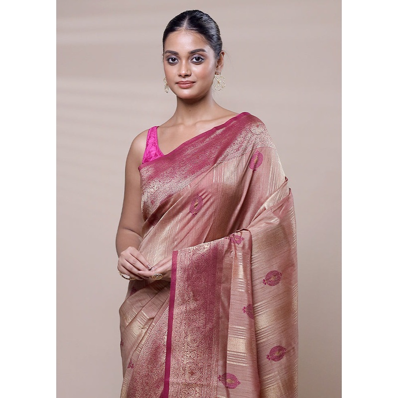 Golden Dupion Silk Saree With Blouse Piece - JD986608080