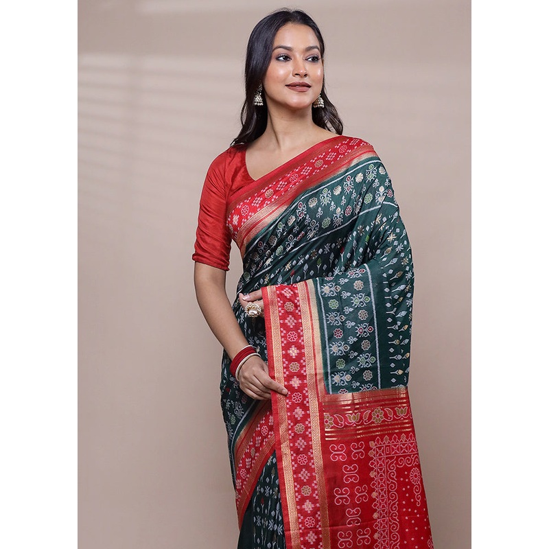 Green Dupion Silk Saree With Blouse Piece - JD986608076