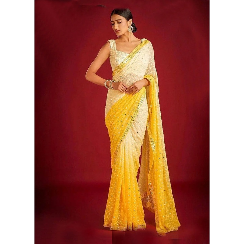 Multicolor Georgette Saree With Blouse Piece - JD986608173