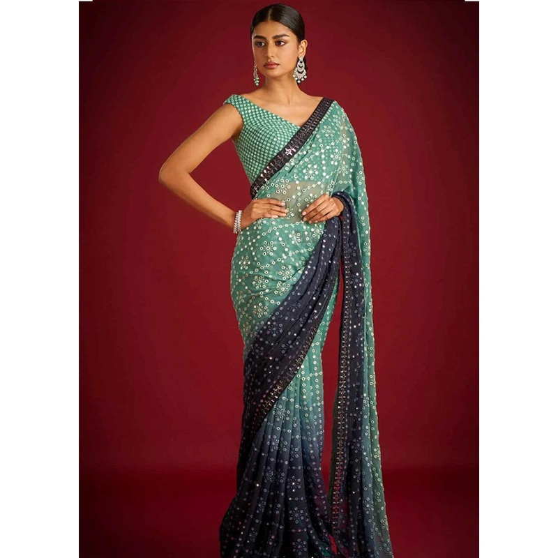 Multicolor Georgette Saree With Blouse Piece - JD986608174